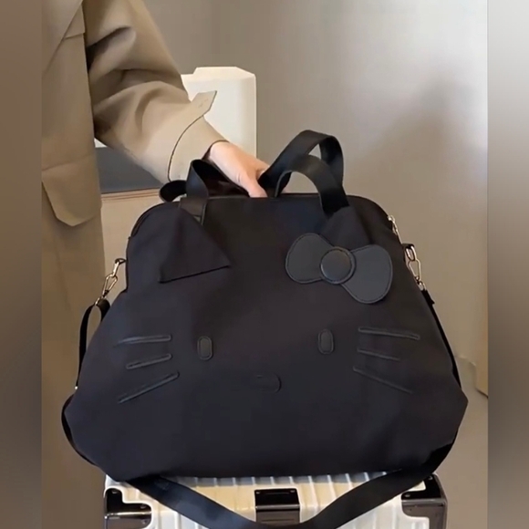 SALE! Hello Kitty Kawaii Sanrio Cute Cat Big Black Duffle Travel Sports Tote Bag - Picture 3 of 16